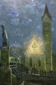 Ludwig von Senger, Elektrisch beleuchtetes Kreuz an der Leonhardikirche in Fürstenfeldbruck, um 1900, Museum Fürstenfeldbruck